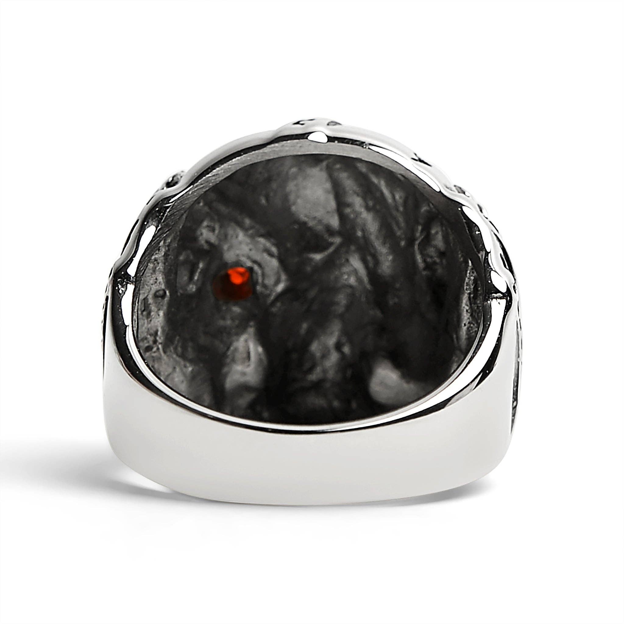 Calavera de acero inoxidable con circonita cúbica roja en forma de ojo y anillo de parche: 9