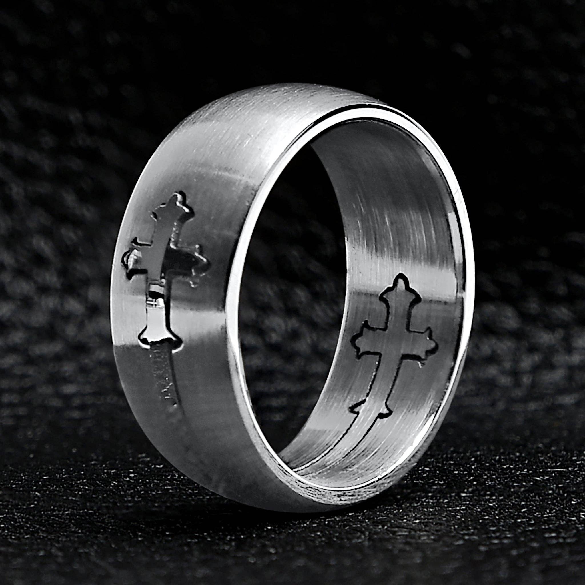 Anillo de doble cruz de acero inoxidable pulido: 5 / 8mm