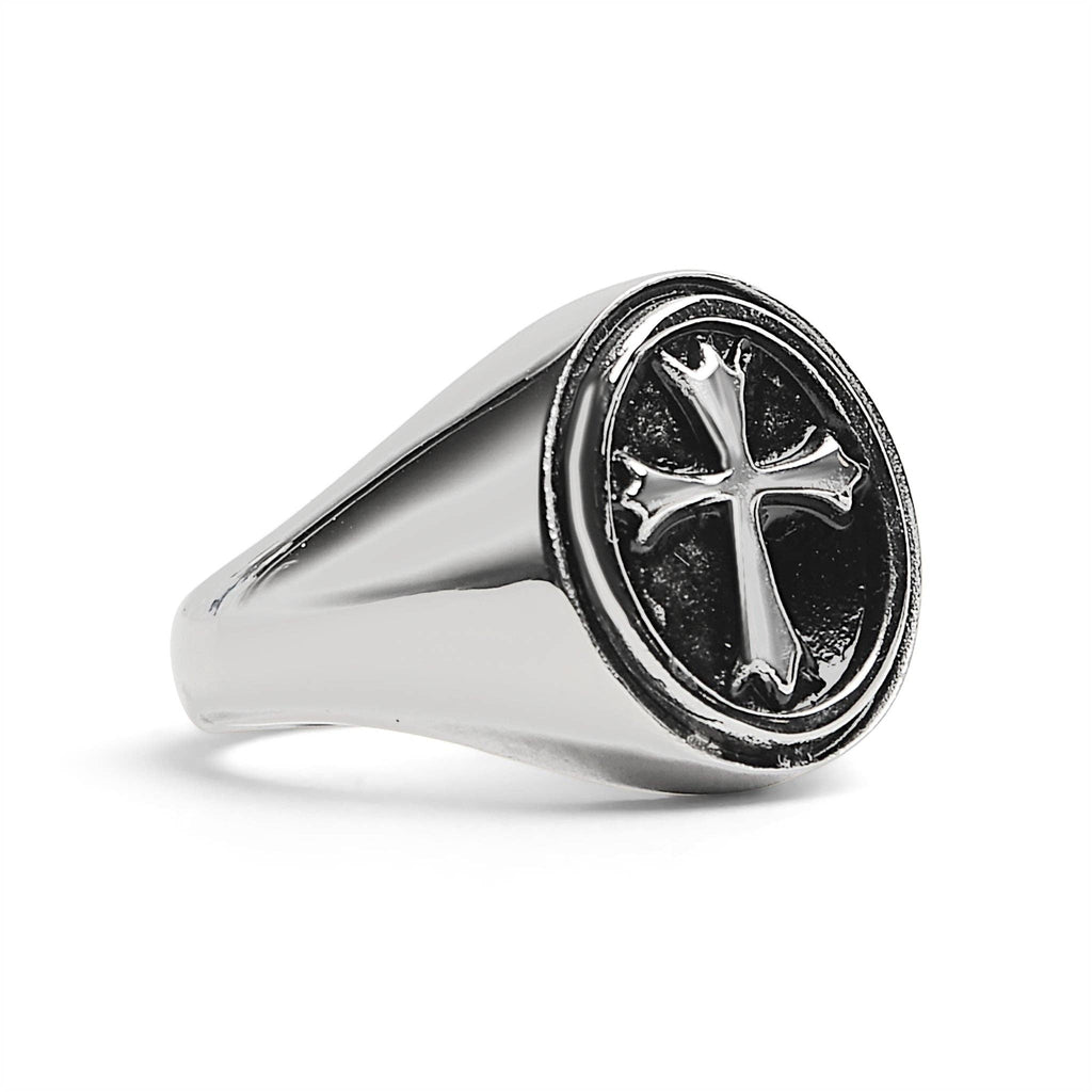 Anillo de sello en forma de cruz pulida de acero inoxidable: 13
