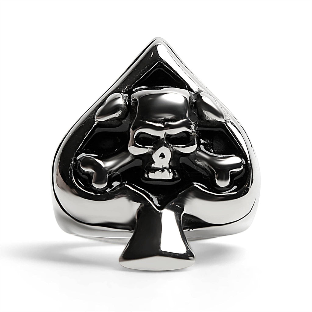 Anillo de acero inoxidable pulido con forma de calavera de espadas: 8