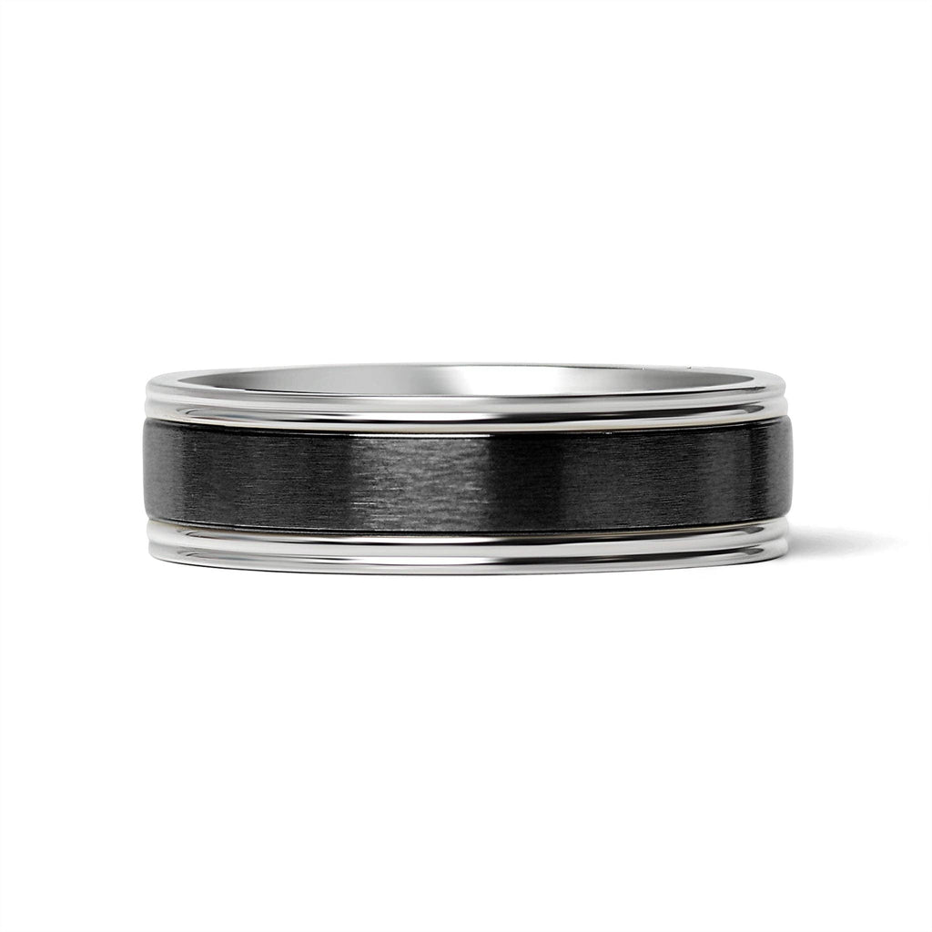 Anillo de acero inoxidable pulido con centro negro: 7 / 8mm