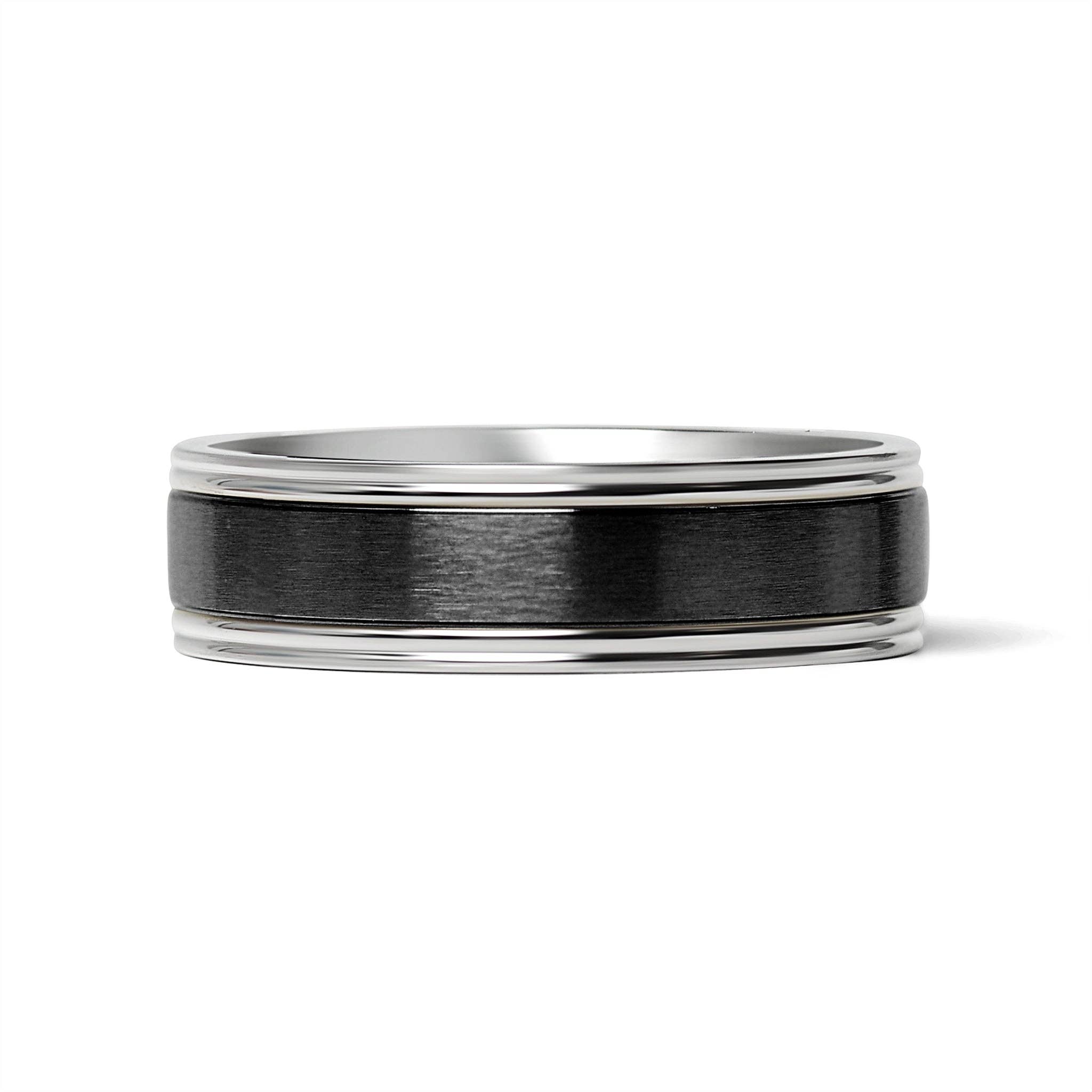 Anillo de acero inoxidable pulido con centro negro: 7 / 8mm