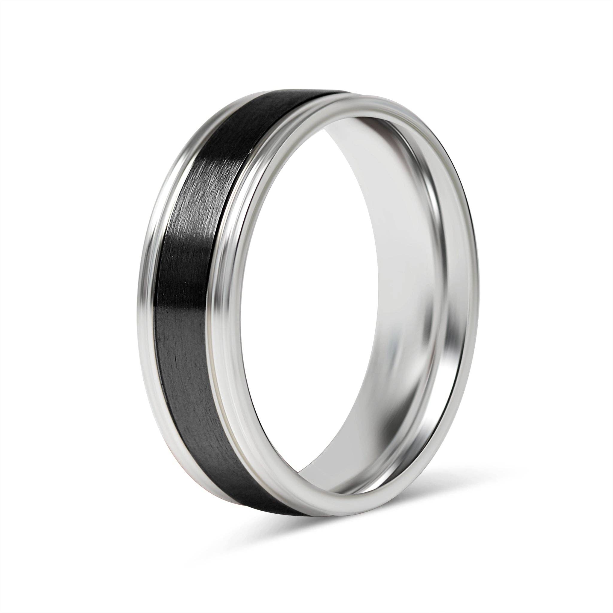 Anillo de acero inoxidable pulido con centro negro: 7 / 8mm