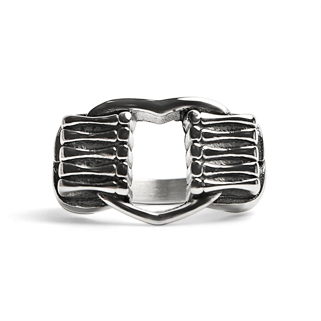 Anillo de acero inoxidable pulido con forma de corazón agarrado por hueso: 8