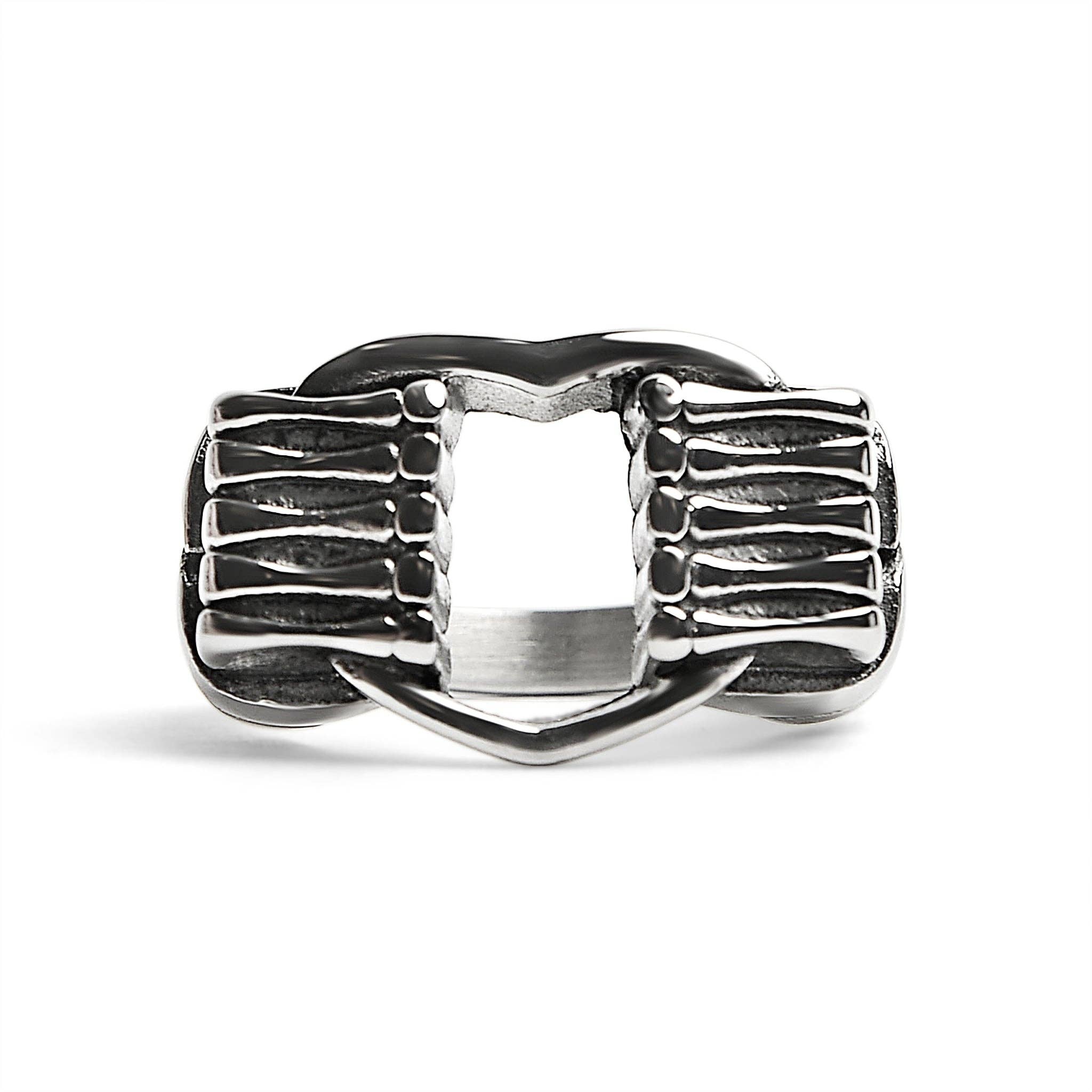 Anillo de acero inoxidable pulido con forma de corazón agarrado por hueso: 8