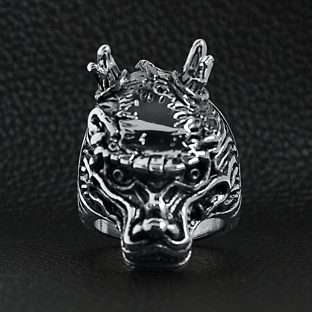 Anillo con cabeza de dragón oriental de acero inoxidable: 10