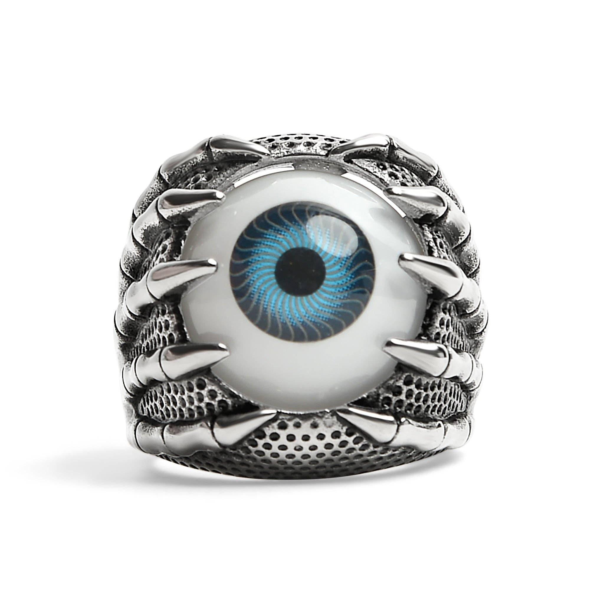 Anillo de manos esqueleto de acero inoxidable sosteniendo un ojo azul: 9 / De los hombres