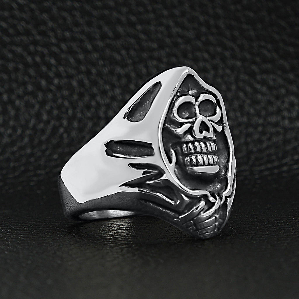 Anillo de acero inoxidable con forma de calavera Grim Reaper: 10