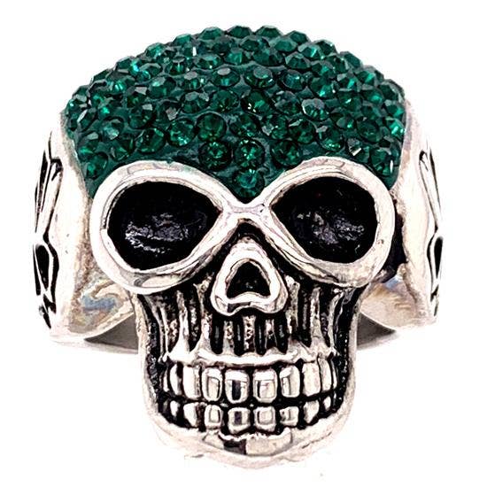 Anillo de acero inoxidable con calavera con pequeños detalles verdes en circonita cúbica: 8