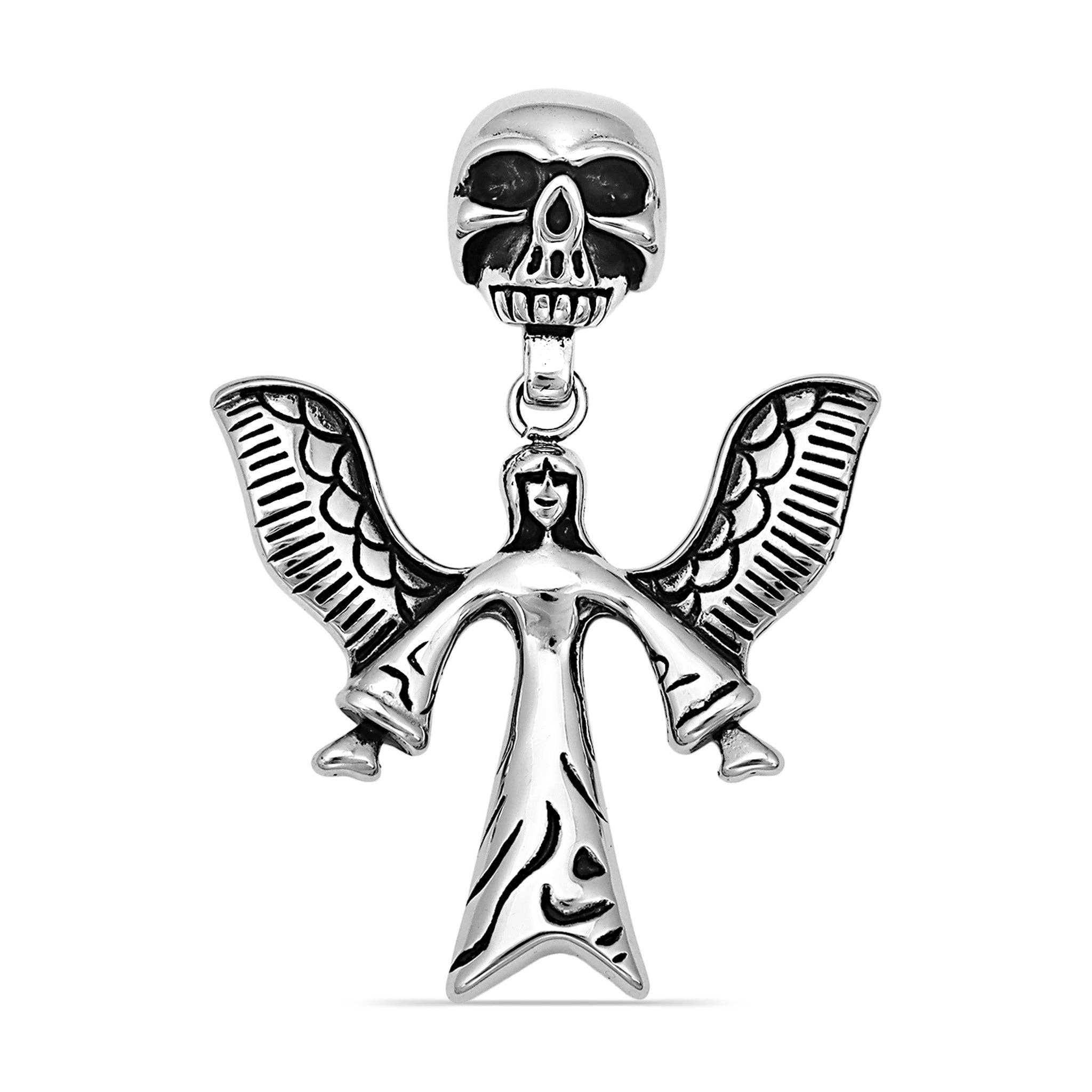 Colgante grande de acero inoxidable con forma de ángel de la muerte y calavera