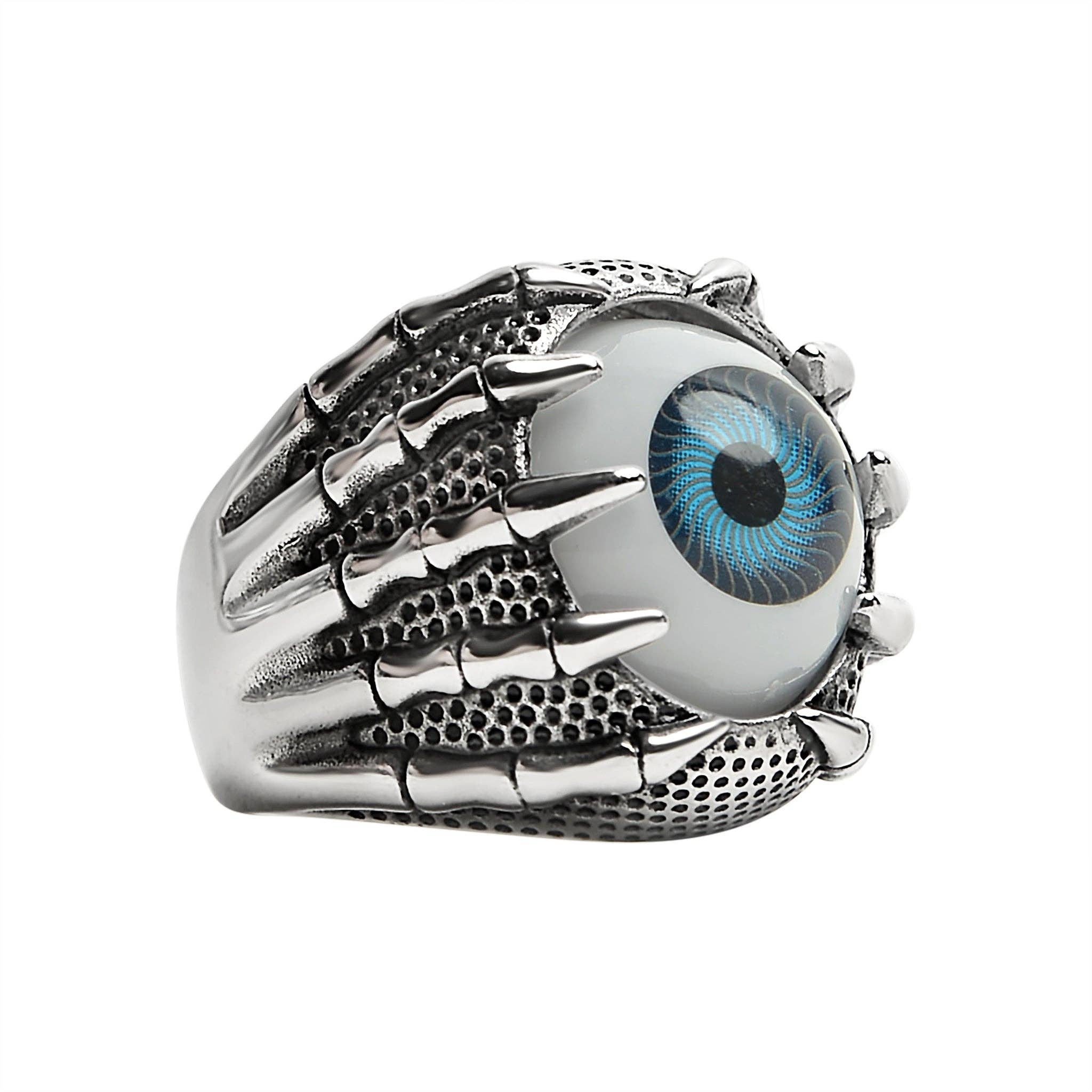 Anillo de manos esqueleto de acero inoxidable sosteniendo un ojo azul: 9 / De los hombres