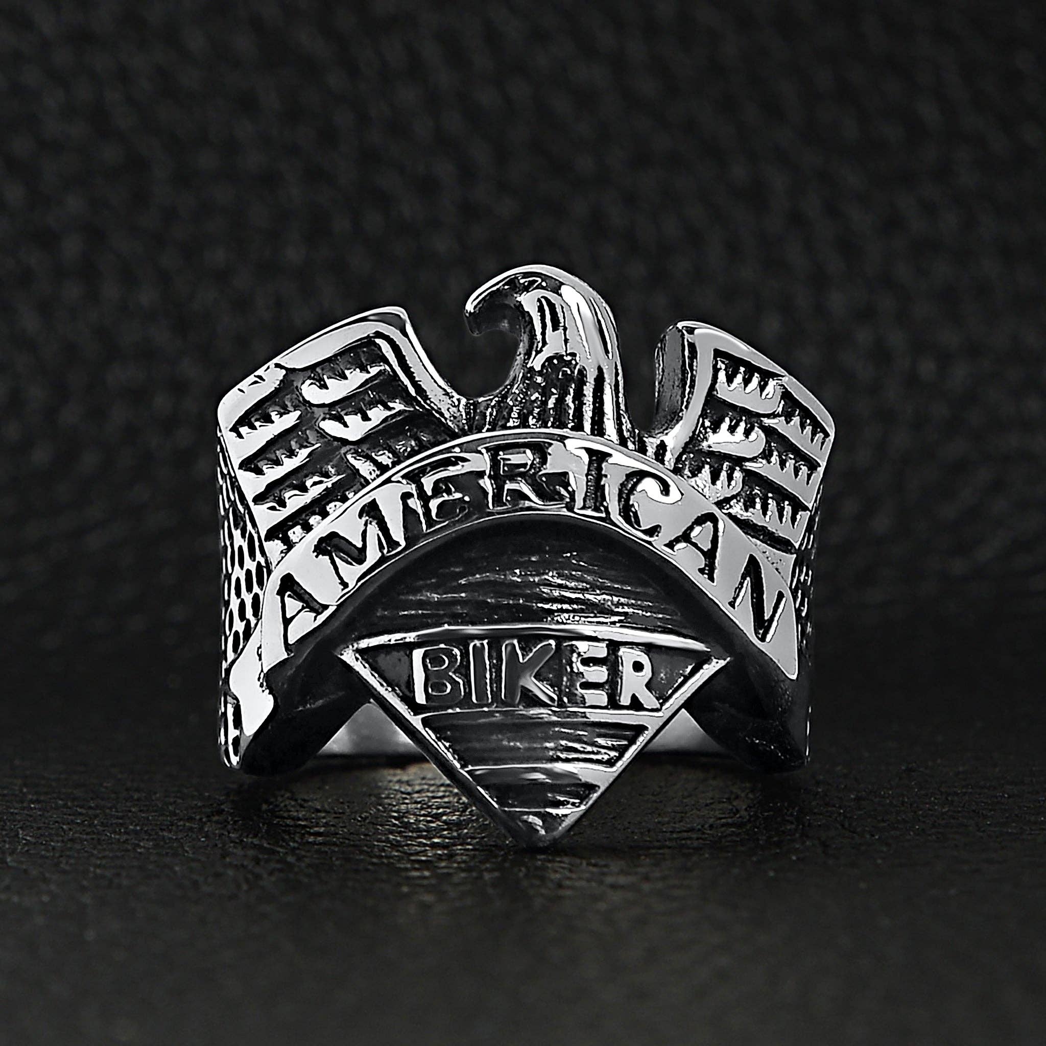Anillo de acero inoxidable « AMERICAN BIKER » con águila: 10