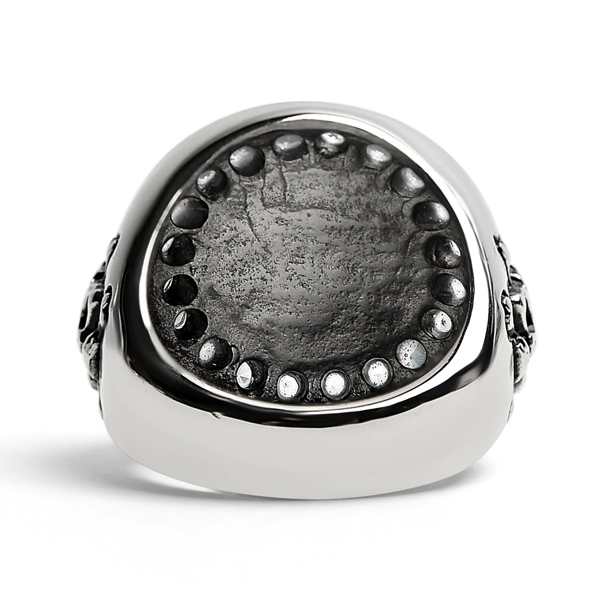 Anillo de acero inoxidable con forma de calavera real y tibias cruzadas con piedras decorativas de circonita cúbica/SCR4052: 7
