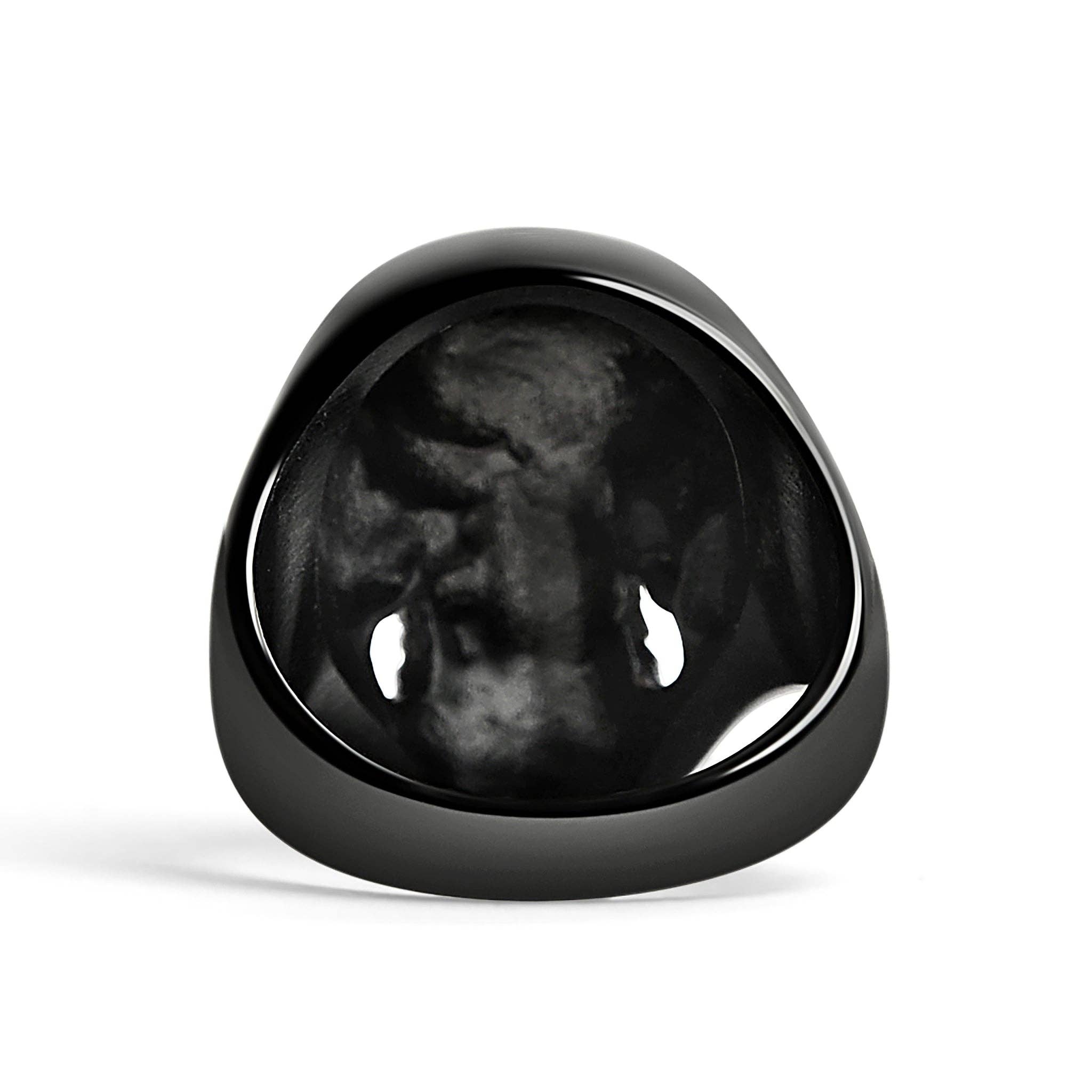 Anillo de acero inoxidable con forma de calavera negra con circonita cúbica transparente: 8