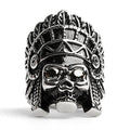 Anillo de acero inoxidable con calavera de jefe nativo americano y ojos de circonita cúbica negra: 9