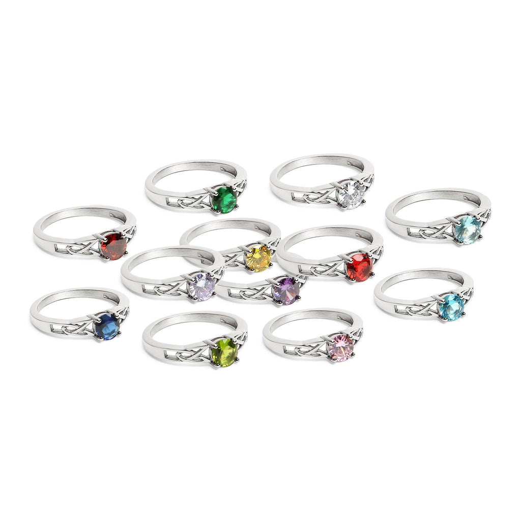 Anillo céltico con piedra de nacimiento de circonita cúbica en acero inoxidable: Octubre / 8