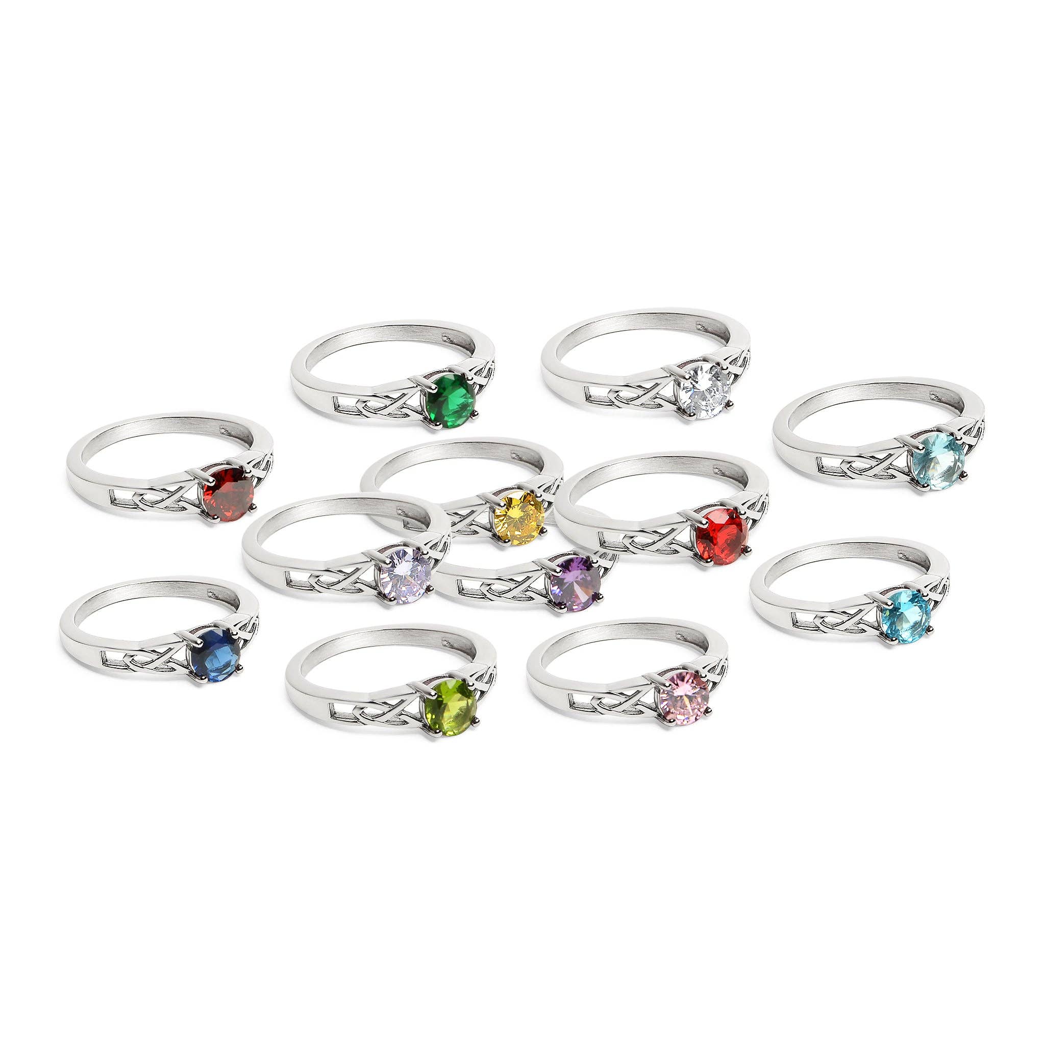 Anillo céltico con piedra de nacimiento de circonita cúbica en acero inoxidable: Julio / 9