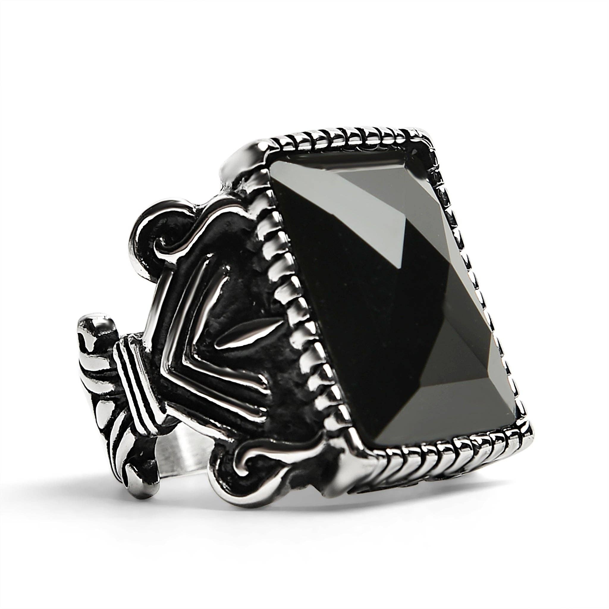 Anillo de declaración de acero inoxidable con piedra negra: 14