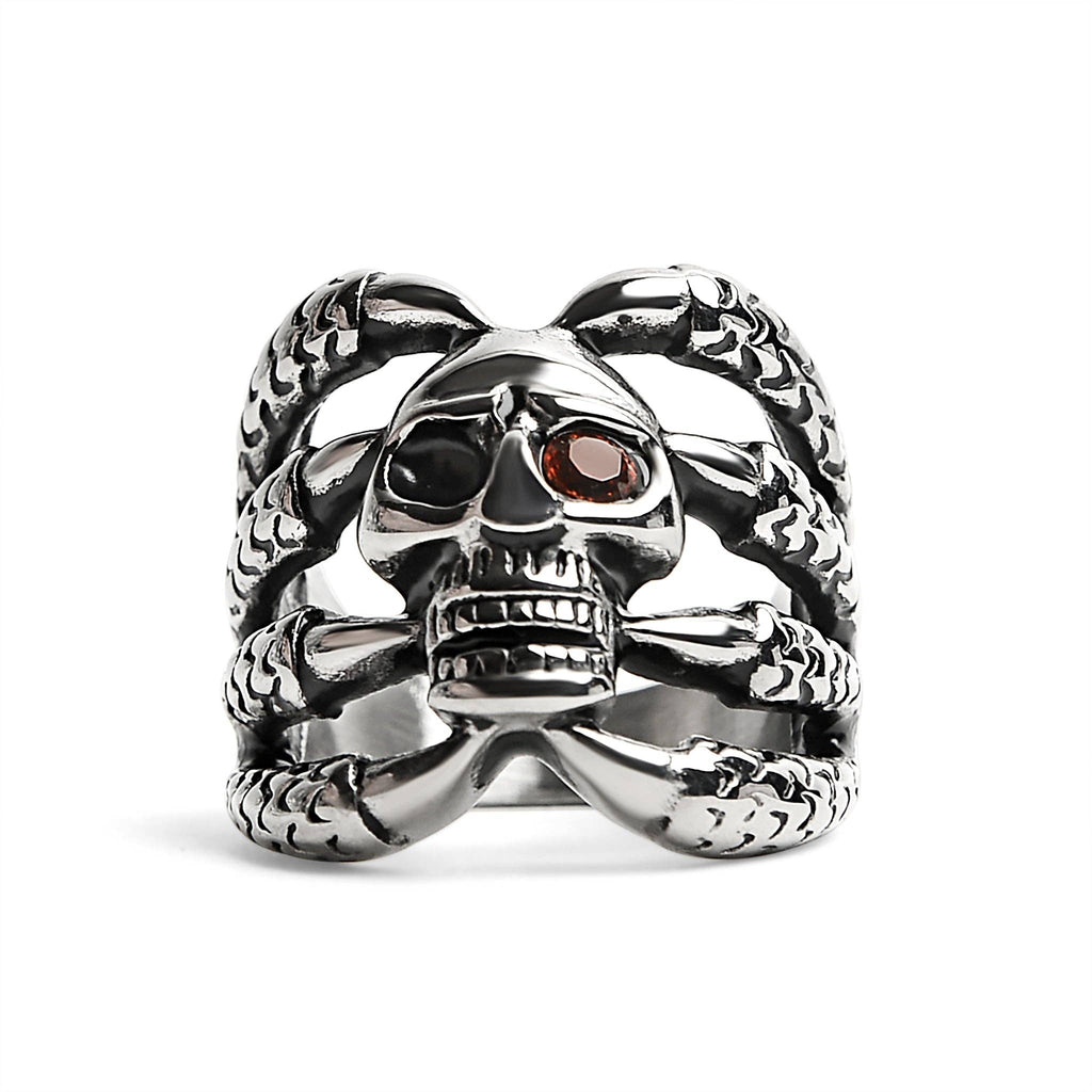 Anillo de acero inoxidable con forma de calavera con forma de circonita cúbica roja: 10