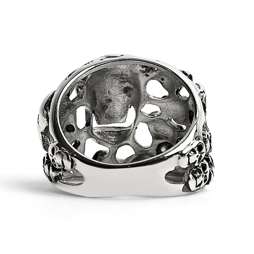 Anillo de acero inoxidable pulido con múltiples calaveras: 9