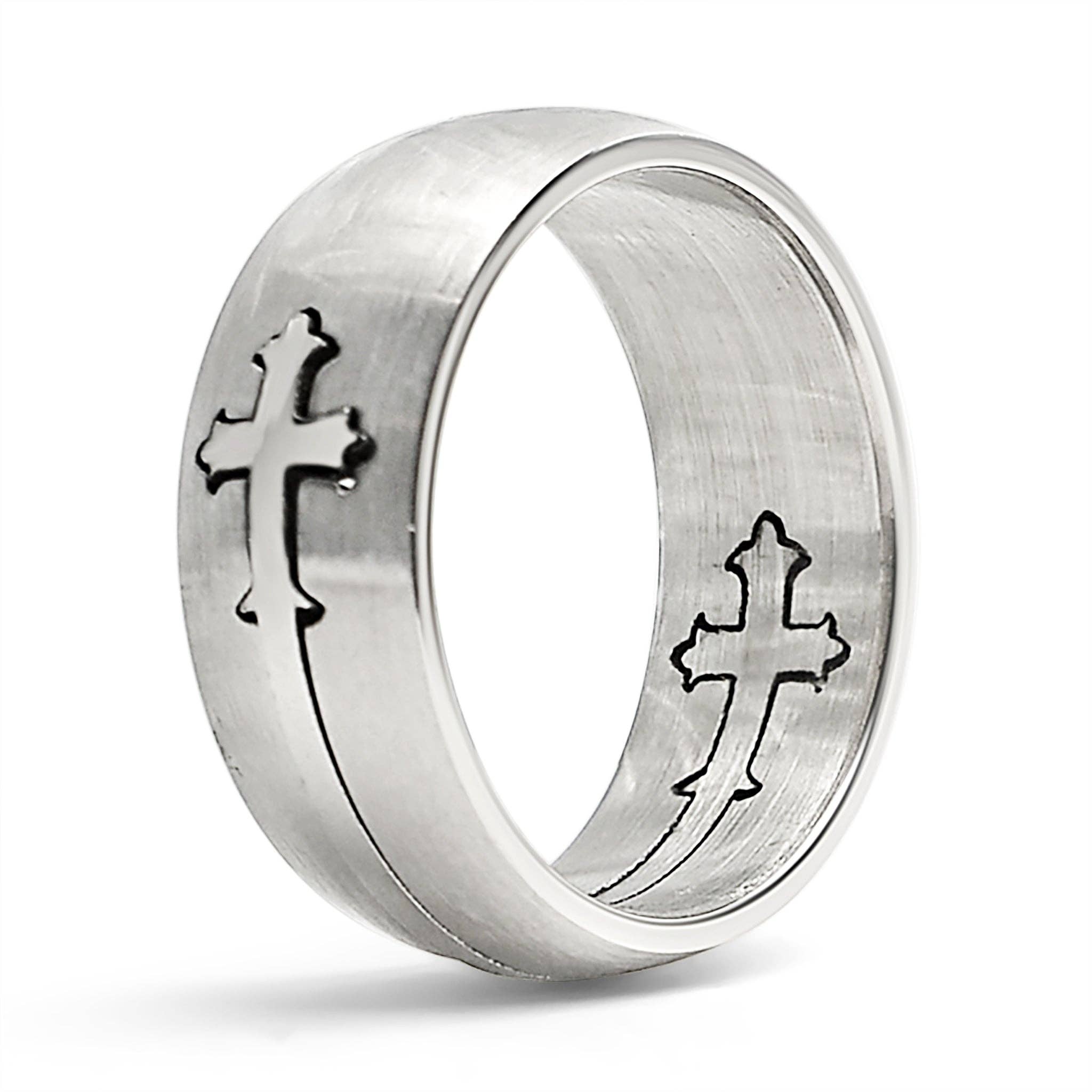 Anillo de doble cruz de acero inoxidable pulido: 5 / 8mm