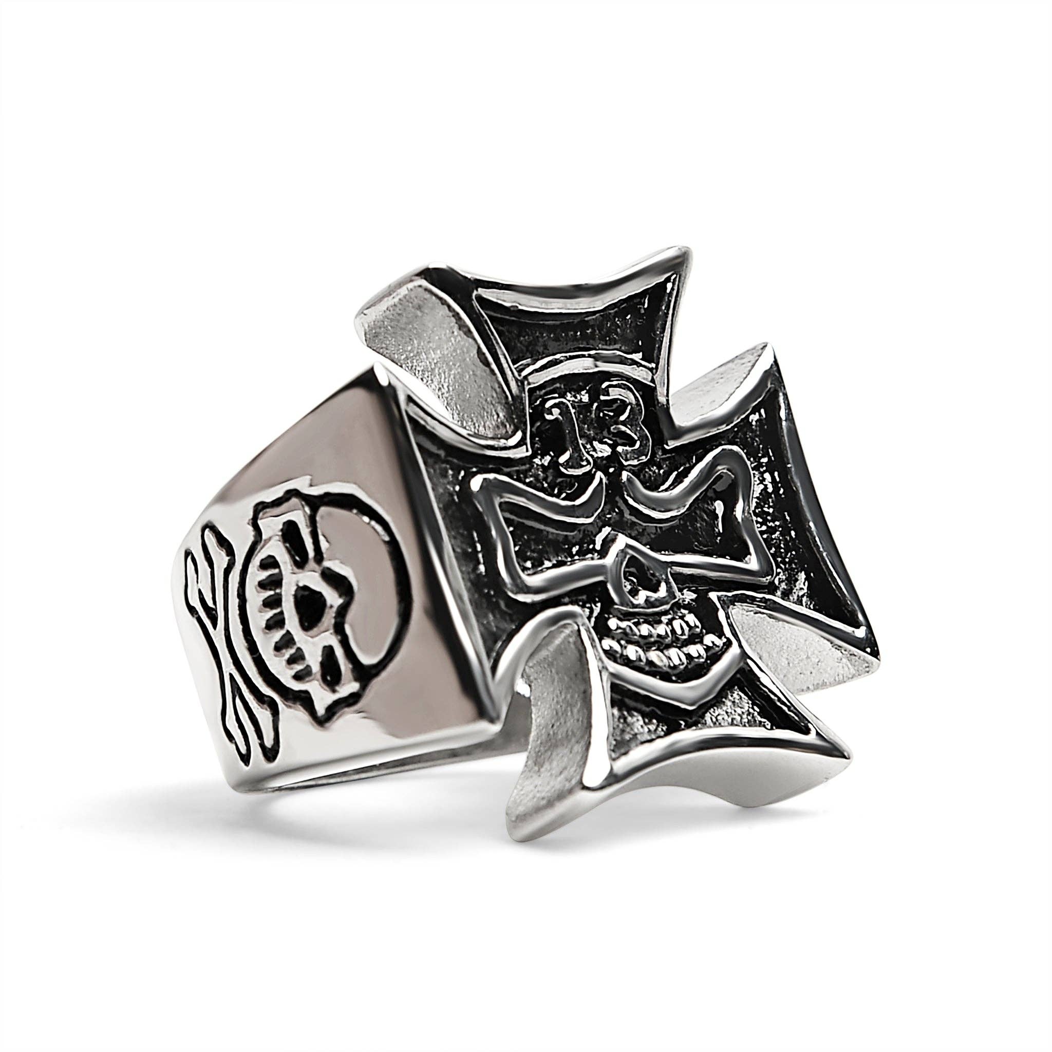 Anillo grande de acero inoxidable con forma de calavera de 13 pulgadas en forma de cruz maltesa: 10