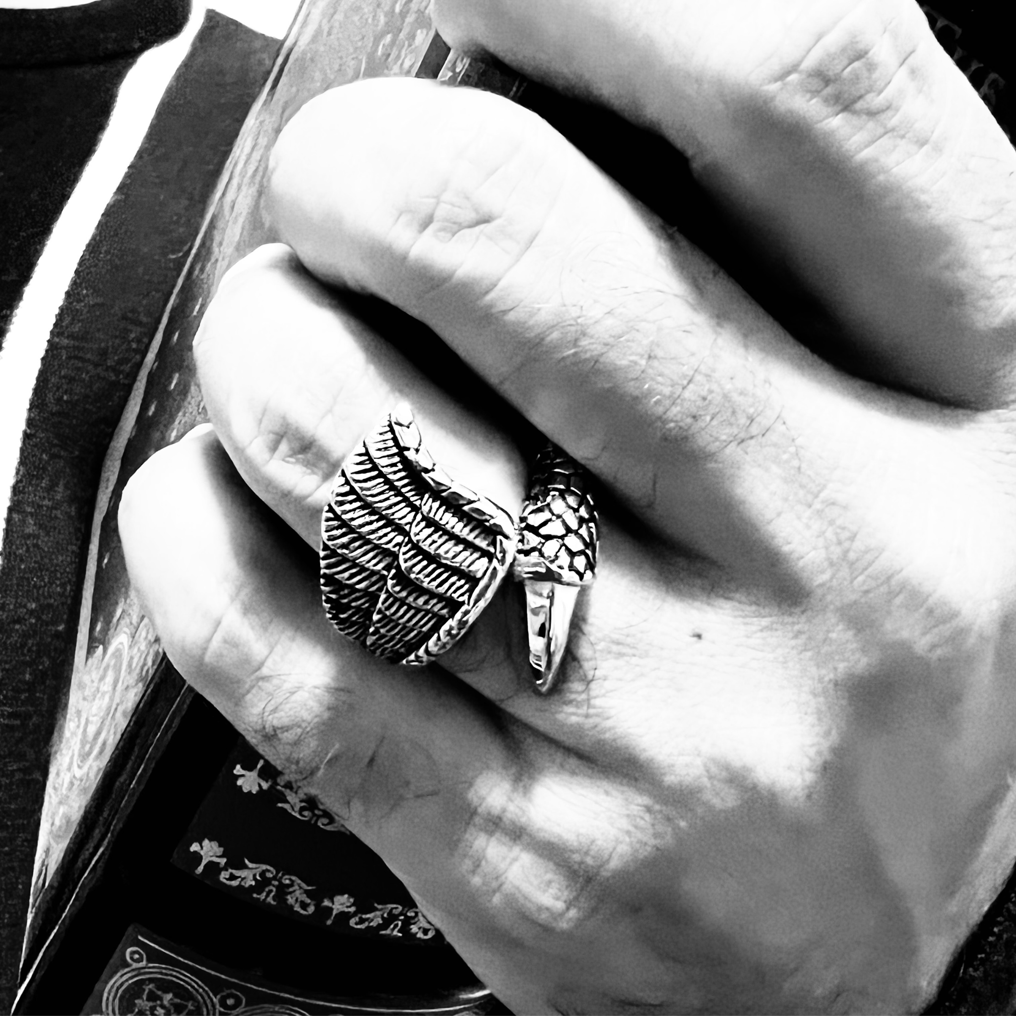Anillo de acero inoxidable con garra de dragón y ala de ángel: 10