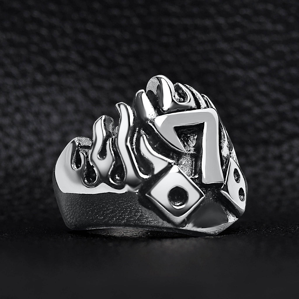 Anillo grande detallado de acero inoxidable Lucky Seven Dice: 8