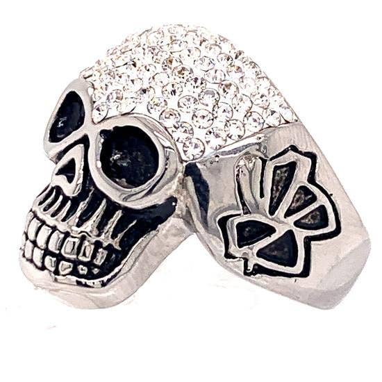 Anillo de acero inoxidable con calavera con pequeños detalles transparentes de circonita cúbica: 8