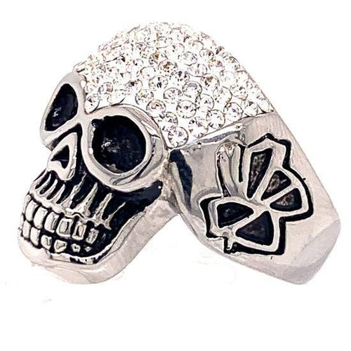 Anillo de acero inoxidable con calavera con pequeños detalles transparentes de circonita cúbica: 8