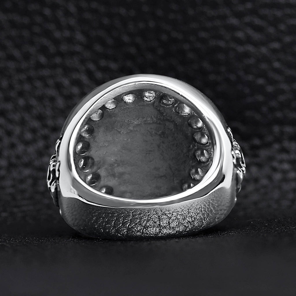 Anillo de acero inoxidable con forma de calavera real y tibias cruzadas con piedras decorativas de circonita cúbica/SCR4052: 7