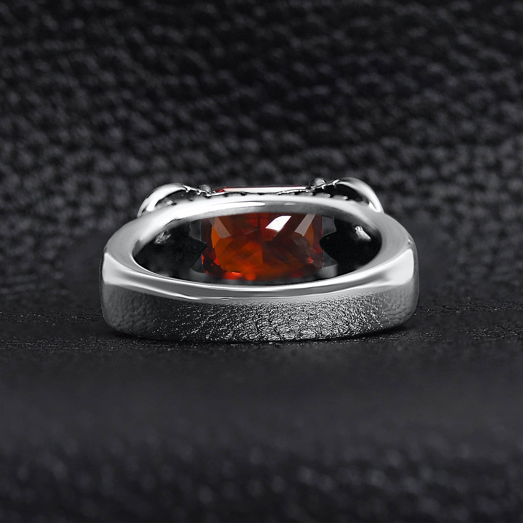 Anillo de acero inoxidable con detalles en forma de flor de lis en forma de circonita cúbica roja: 12