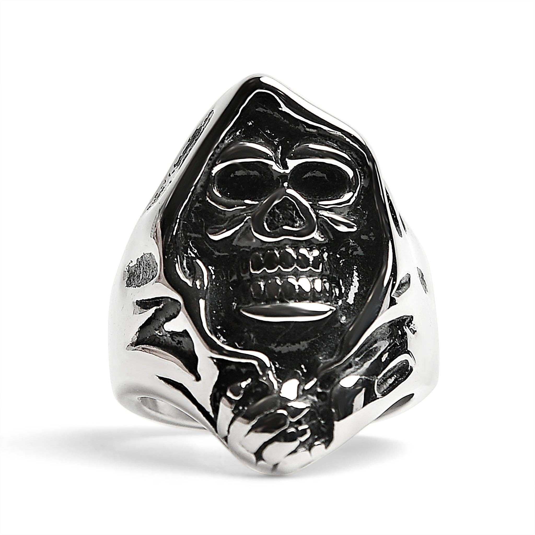 Anillo de acero inoxidable con forma de calavera Grim Reaper: 10