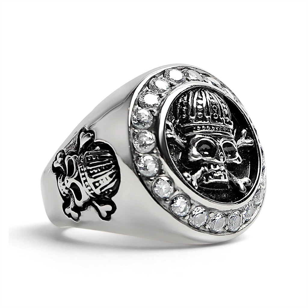 Anillo de acero inoxidable con forma de calavera real y tibias cruzadas con piedras decorativas de circonita cúbica/SCR4052: 7
