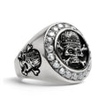 Anillo de acero inoxidable con forma de calavera real y tibias cruzadas con piedras decorativas de circonita cúbica/SCR4052: 7