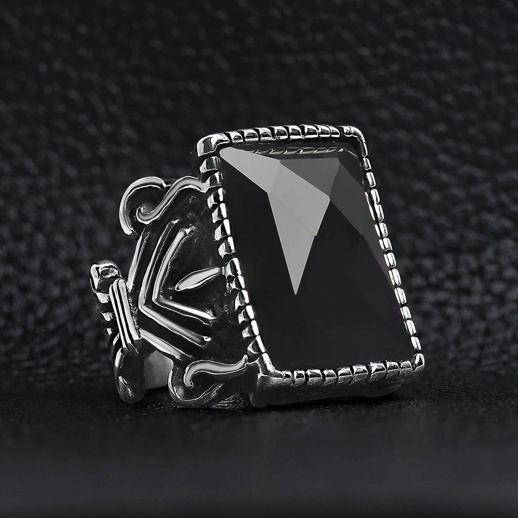 Anillo de declaración de acero inoxidable con piedra negra: 14