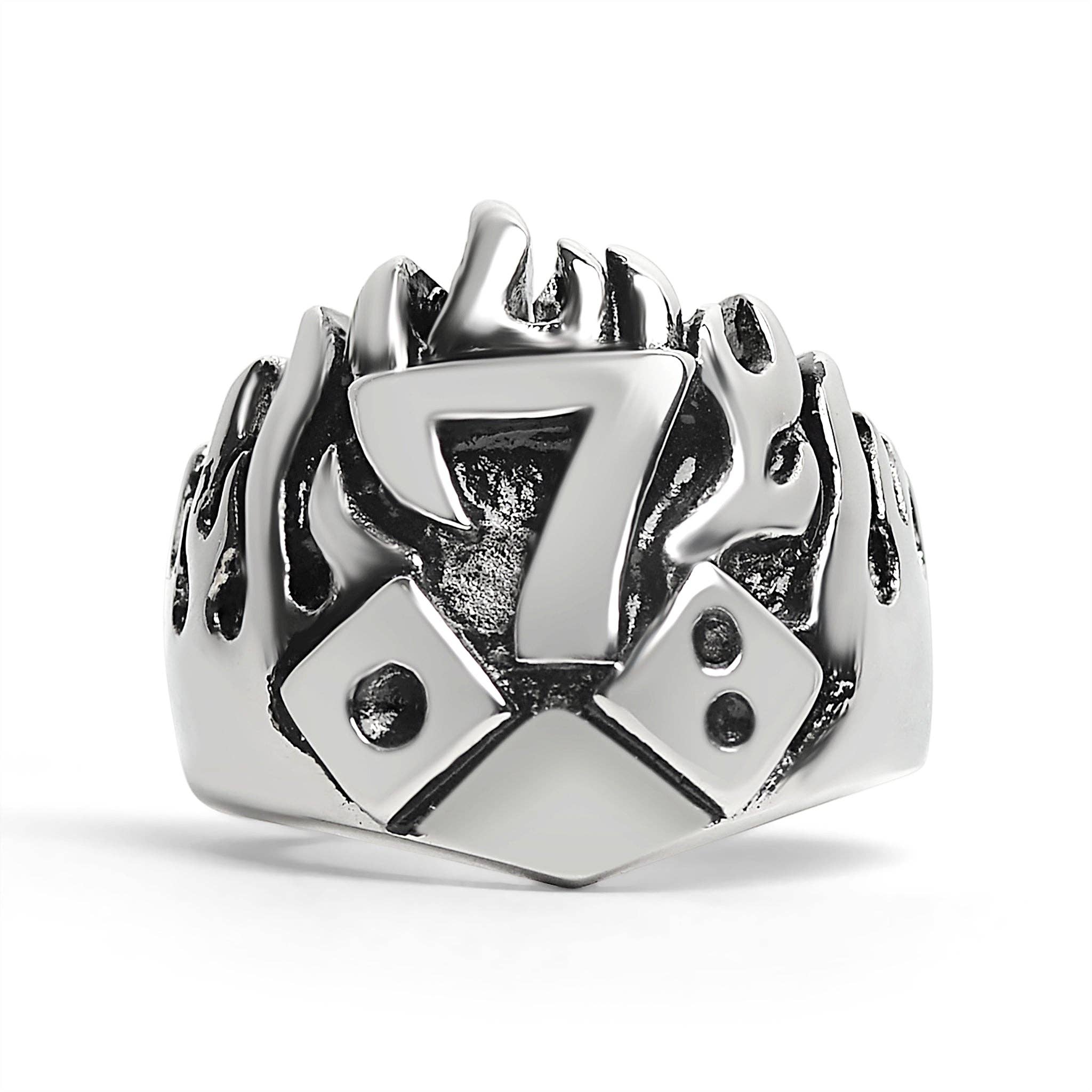 Anillo grande detallado de acero inoxidable Lucky Seven Dice: 8