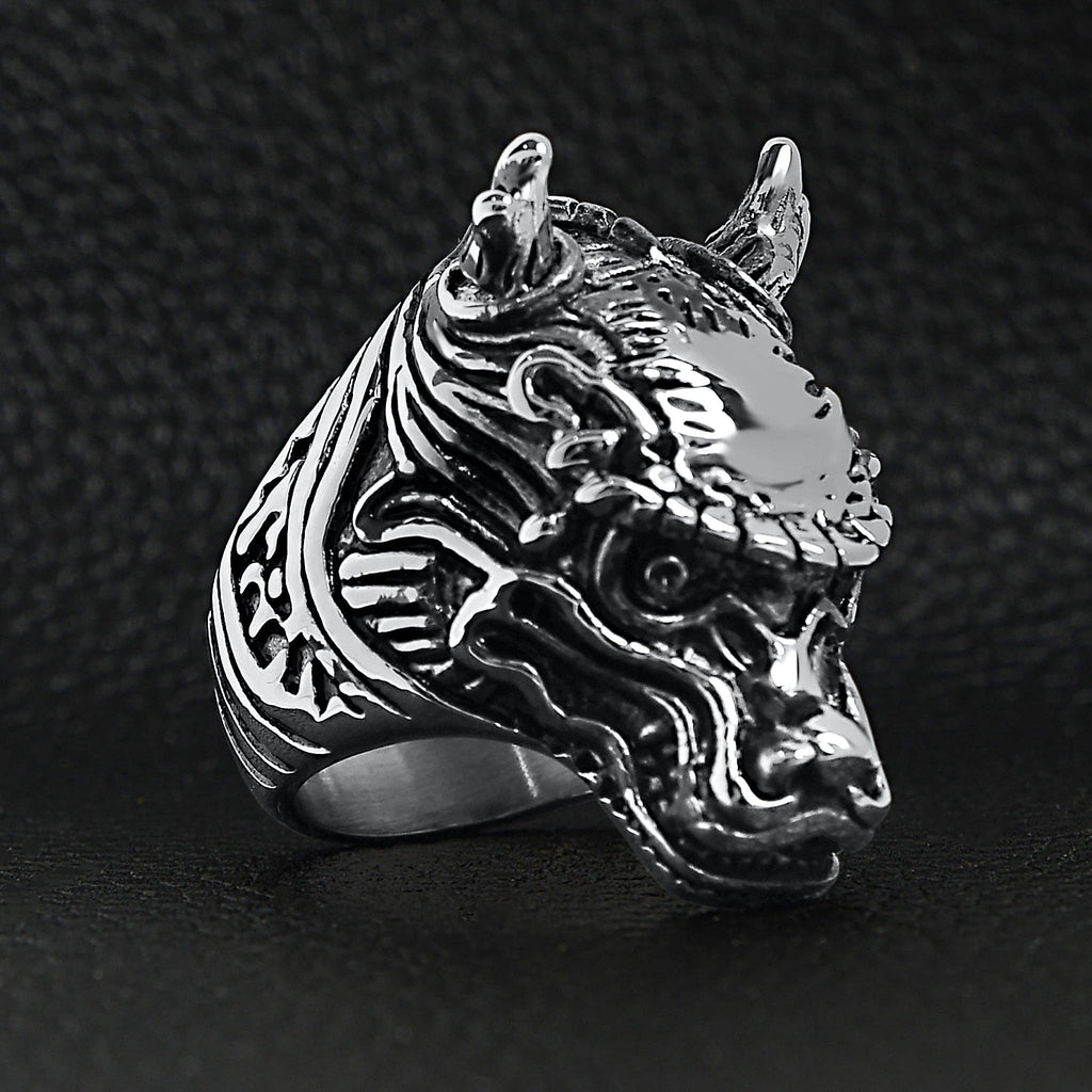 Anillo con cabeza de dragón oriental de acero inoxidable: 10