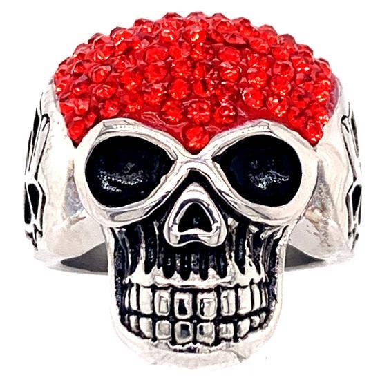 Anillo de acero inoxidable con calavera con pequeños detalles rojos en circonita cúbica: 8