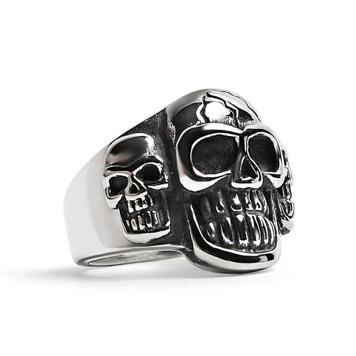Anillo con tres calaveras agrietadas y pulidas de acero inoxidable: 6