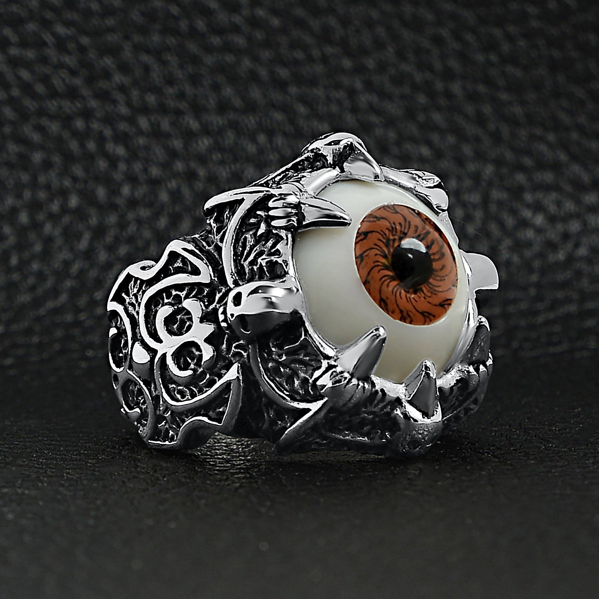Anillo Gótico con Garra y Ojo Marrón: 13