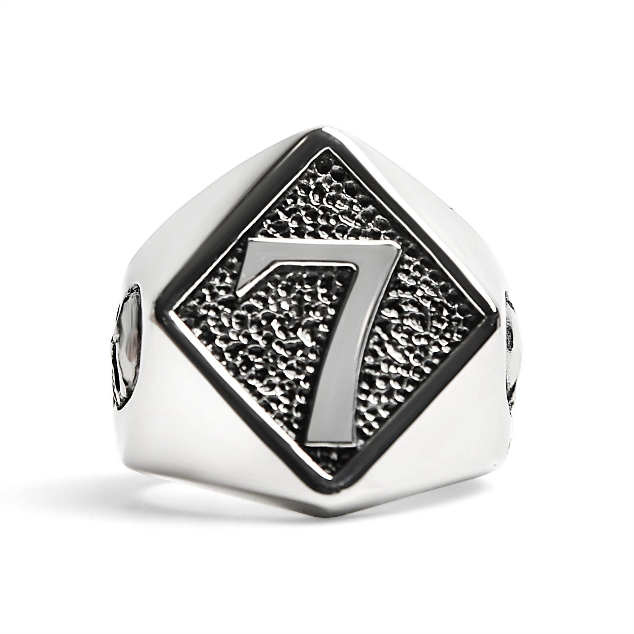Anillo de sello Lucky «7" de acero inoxidable con detalles en forma de calavera: 9