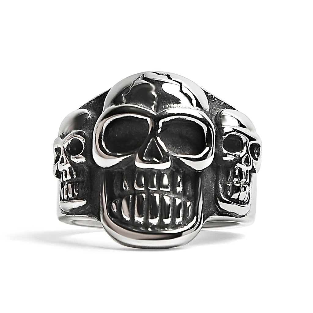 Anillo con tres calaveras agrietadas y pulidas de acero inoxidable: 6