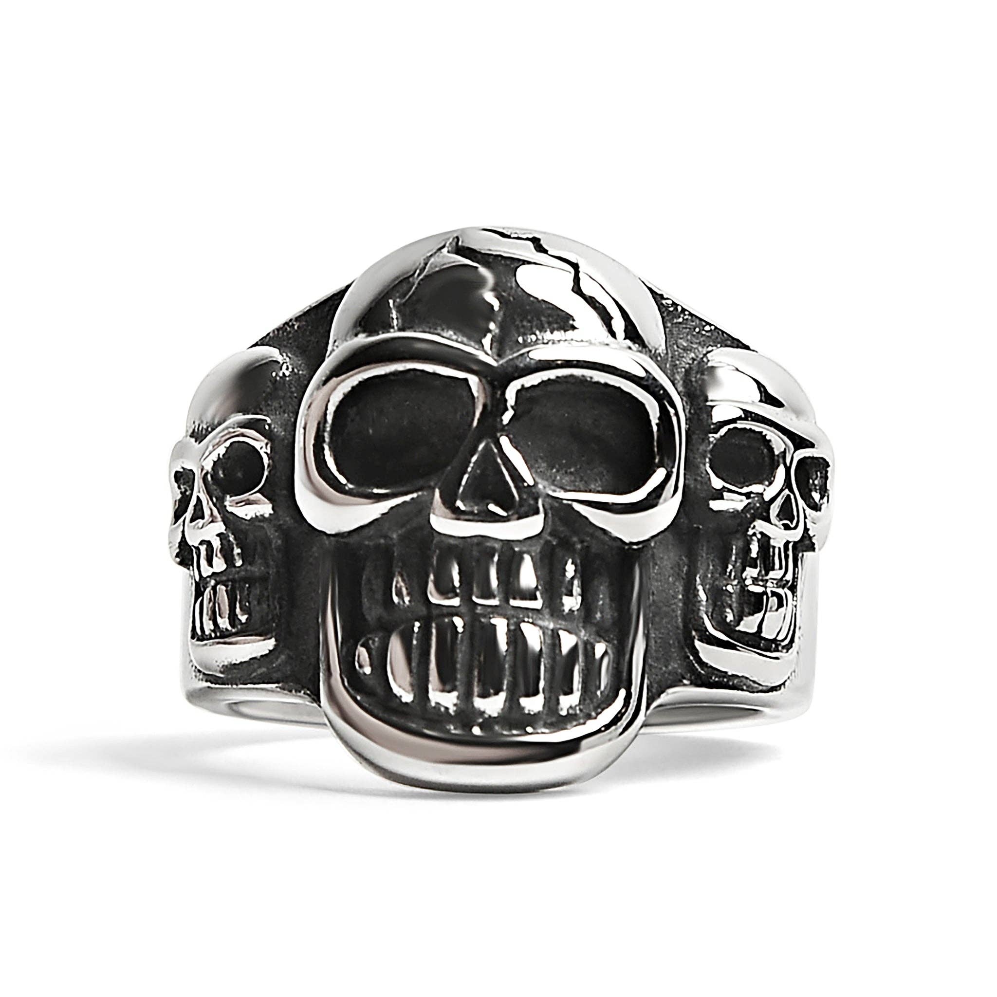 Anillo con tres calaveras agrietadas y pulidas de acero inoxidable: 6