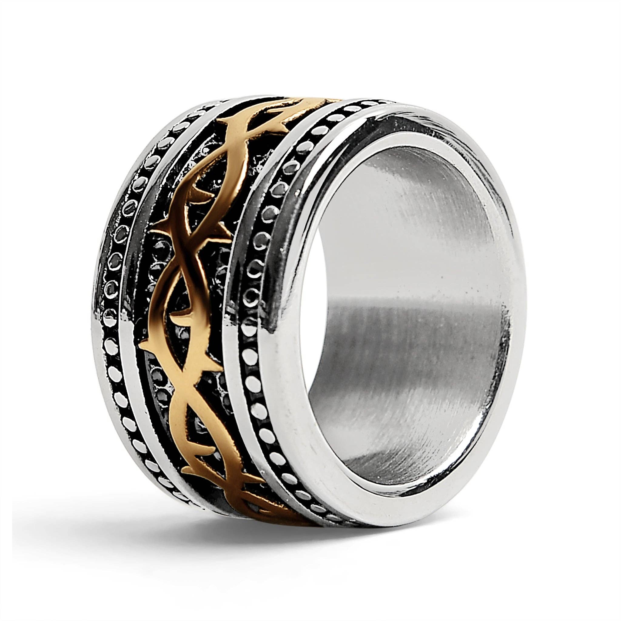 Anillo de acero inoxidable tribal detallado con revestimiento de PVD de oro de 18 quilates: 7