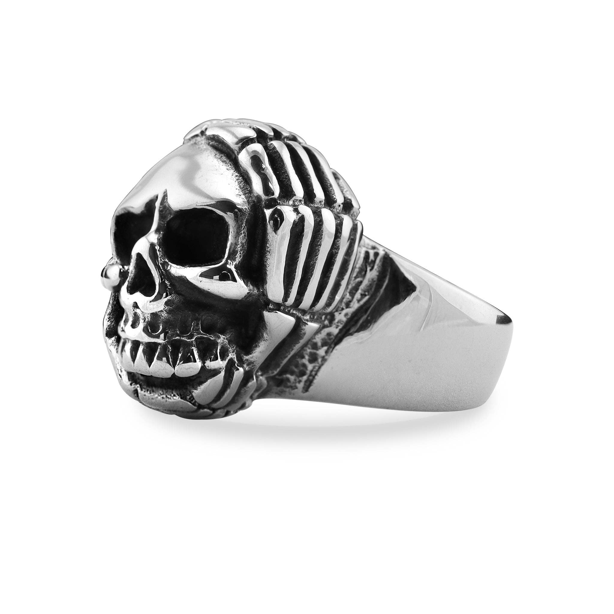 Anillo de acero inoxidable con forma de calavera con manos de esqueleto: 6