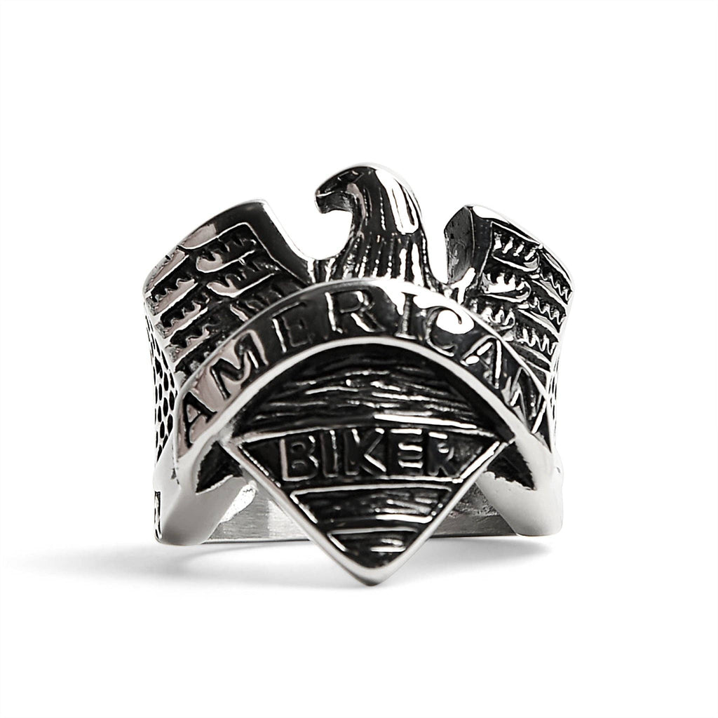 Anillo de acero inoxidable « AMERICAN BIKER » con águila: 10