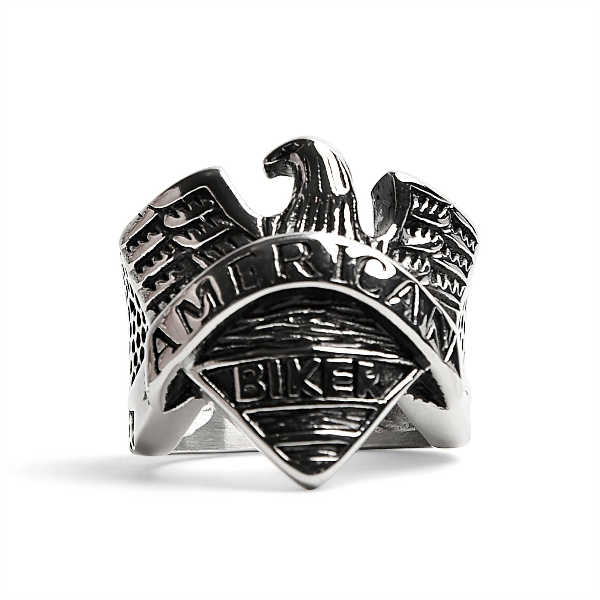Anillo de acero inoxidable « AMERICAN BIKER » con águila: 10