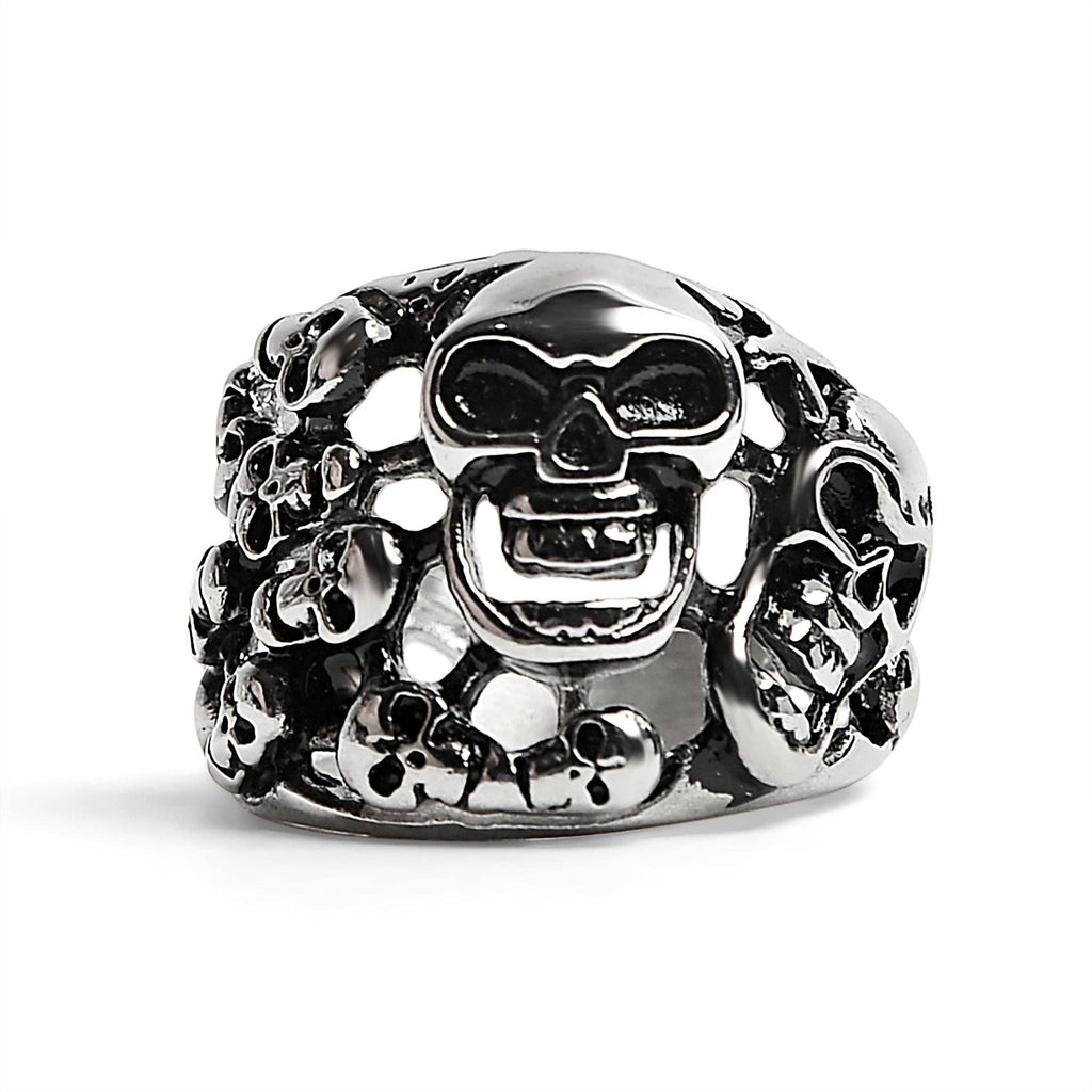 Anillo de acero inoxidable pulido con múltiples calaveras: 9