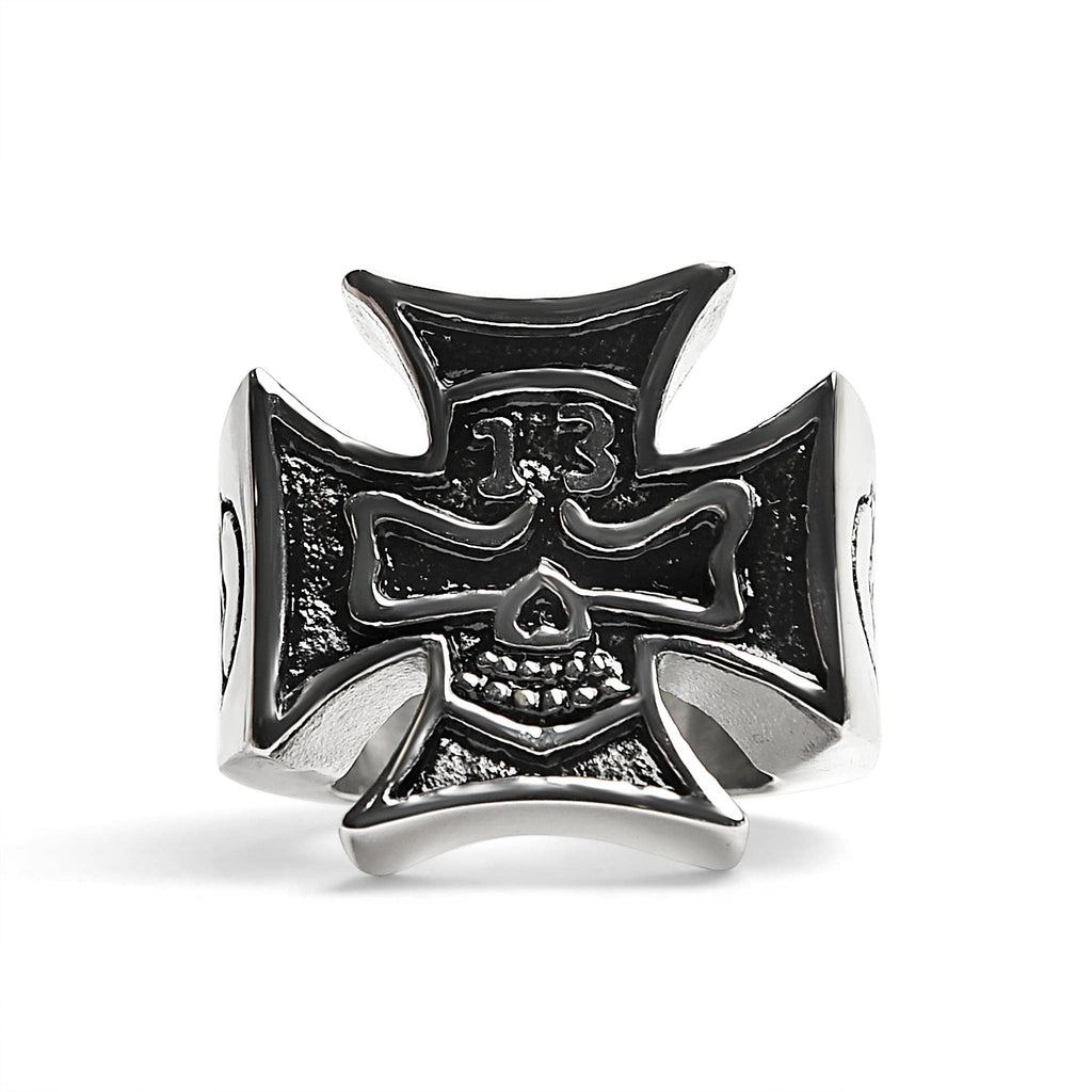 Anillo grande de acero inoxidable con forma de calavera de 13 pulgadas en forma de cruz maltesa: 10